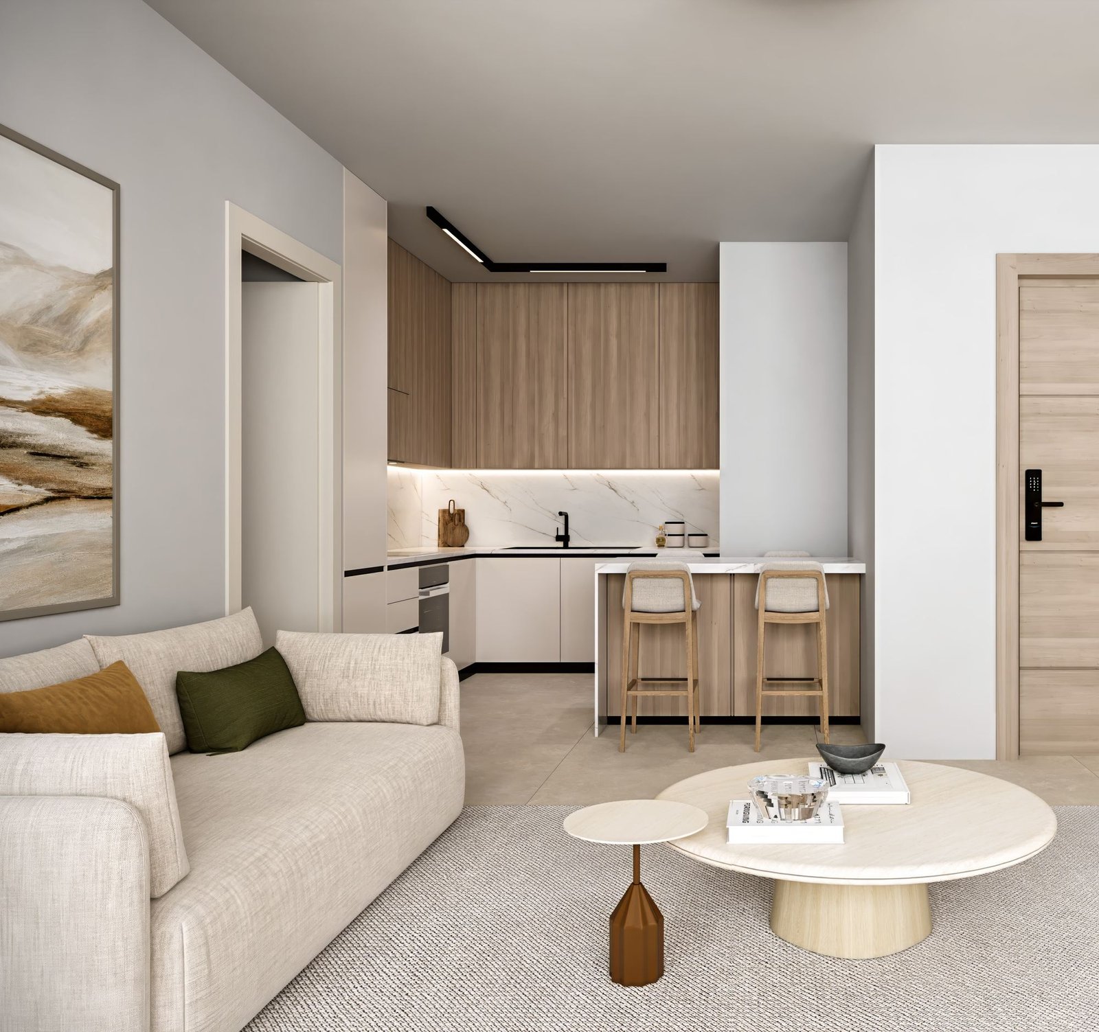 Kitchen and living room render