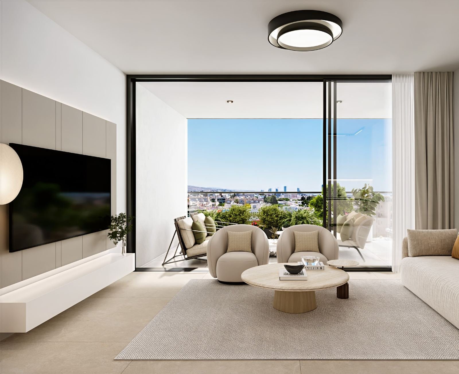Living room with balcony render