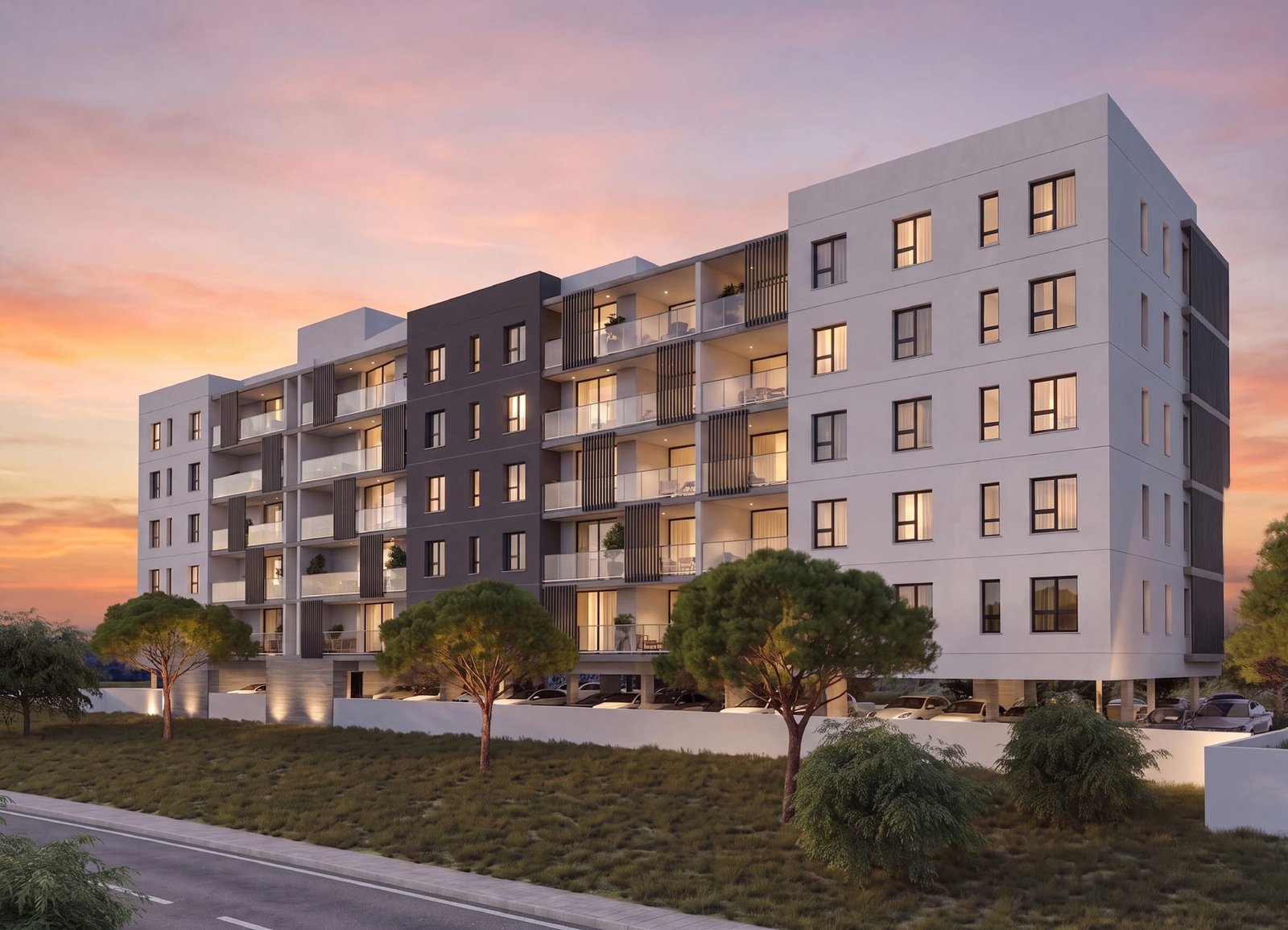 Building at sunset render